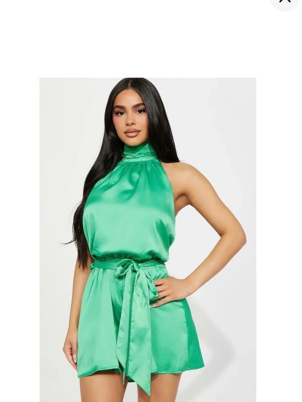 NWT Fashion Nova Look Your Best Satin Romper Kelly Green 1X